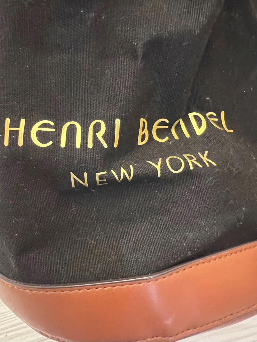 Henri Bendel Black Canvas & Brown Leather Drawstring Bag